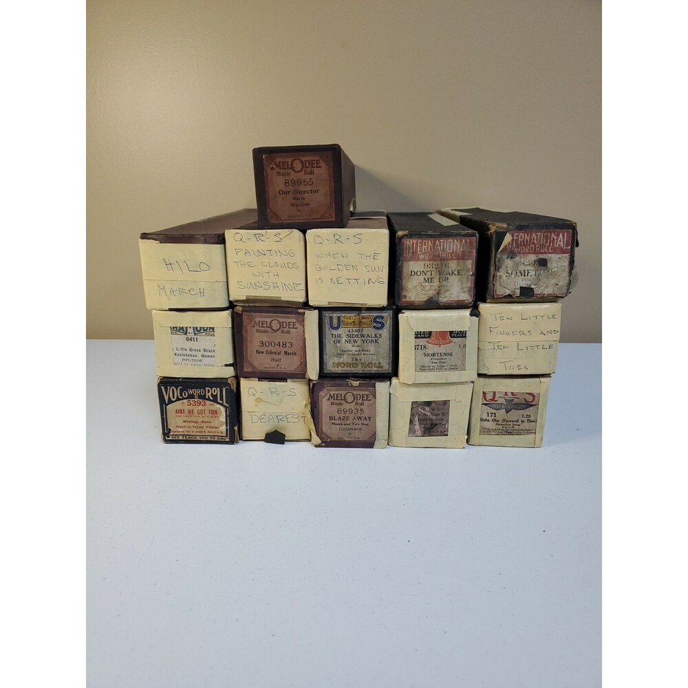 LOT of 16 PLAYER PIANO Word-Roll MUSIC ROLLS.  See Pictures.  QRS, Melodies, US